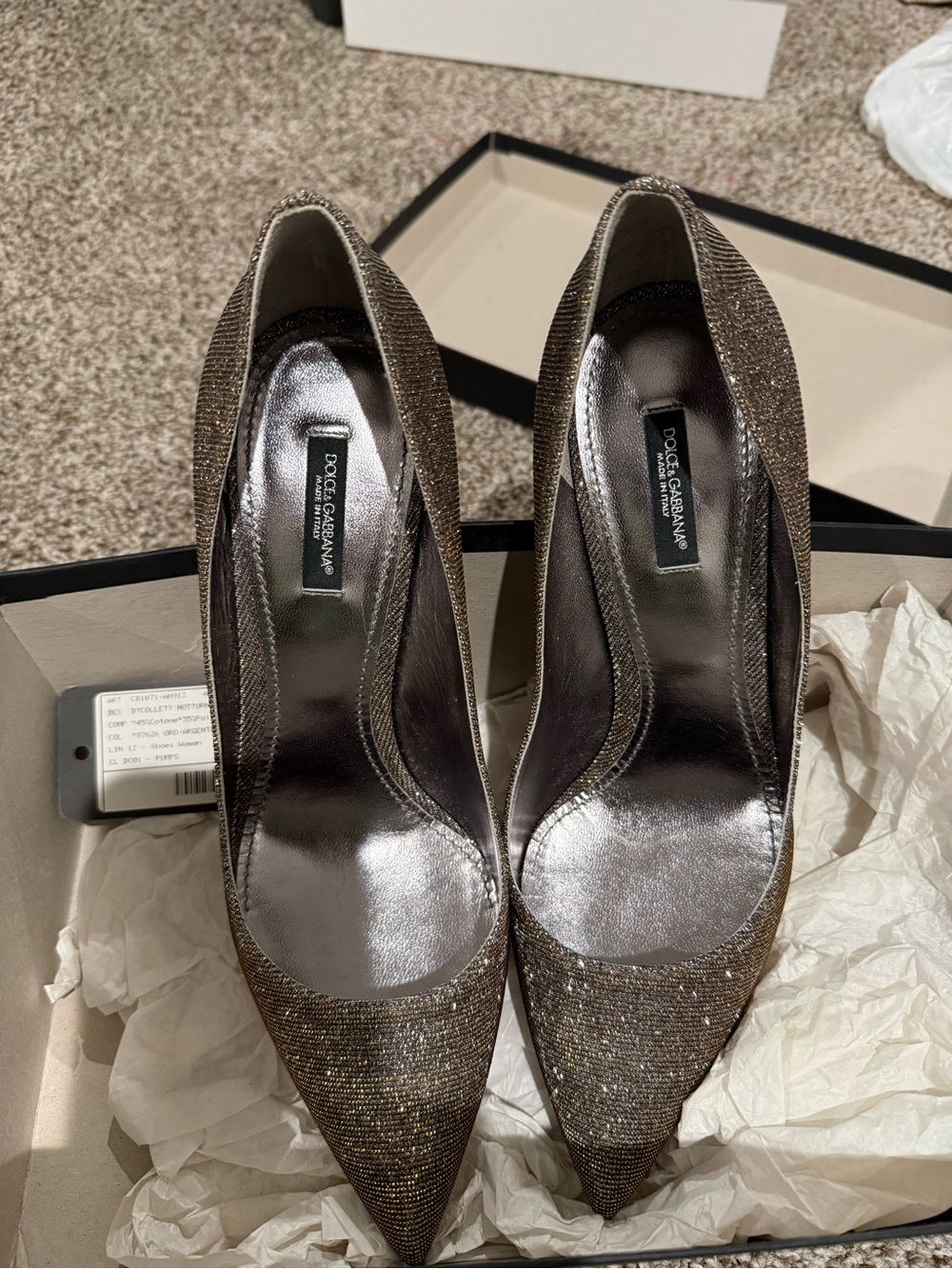 Dolce & Gabbana Sparkling Bronze Pointed-Toe Pumps